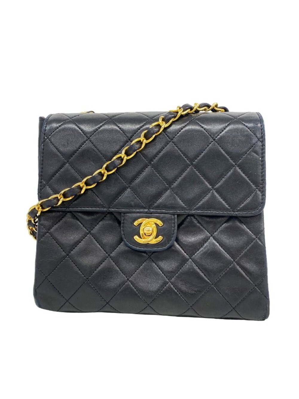 Chanel Shoulder Bag Mini Quilted Lambskin Black Gold